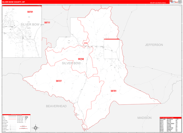 Silver Bow County Digital Map Red Line Style